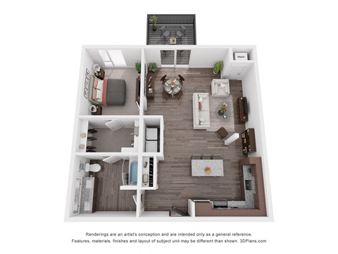 Floor plan for 1 bed, 1 bath, 990 sqft